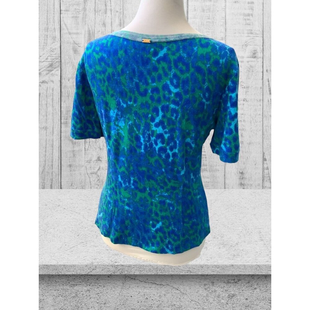 St John Sport spandex blend blue camouflage short sleeve pullover tunic Small - Picture 3 of 10